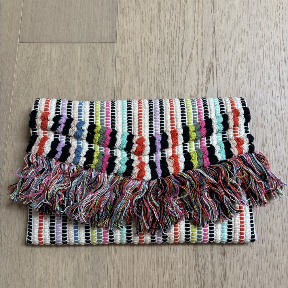 Stella & Dot Multicolor Striped cotton macrame Clutch